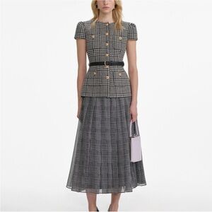 Self-Portrait Houndstooth Tailored Midi Dress